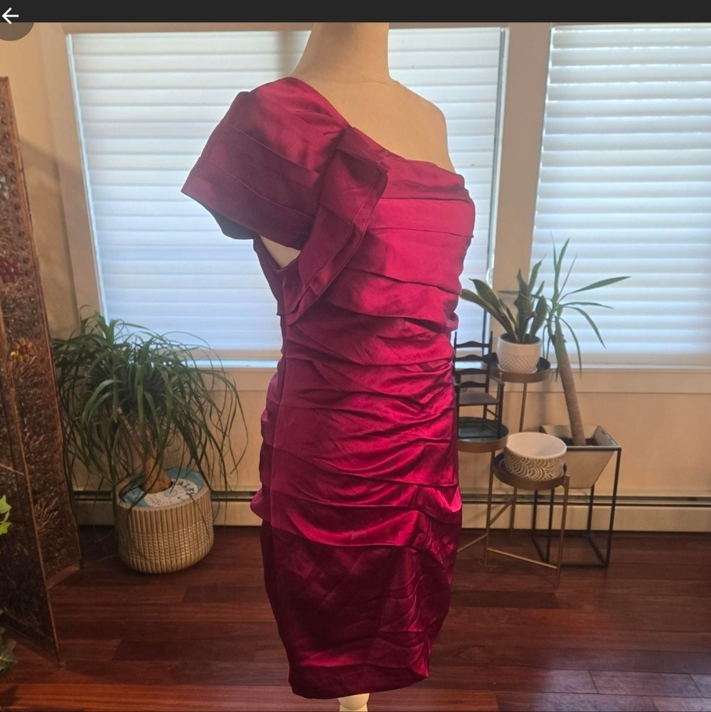 Express Satin Ruched Pleated One Shoulder Glam Cocktail Party Dress Pink Size 2